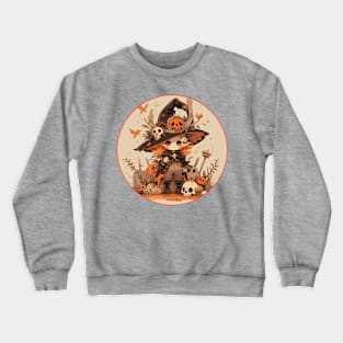 Enchanted Gathering: Adorable Witch and  Skulls in a Warm Palette Crewneck Sweatshirt